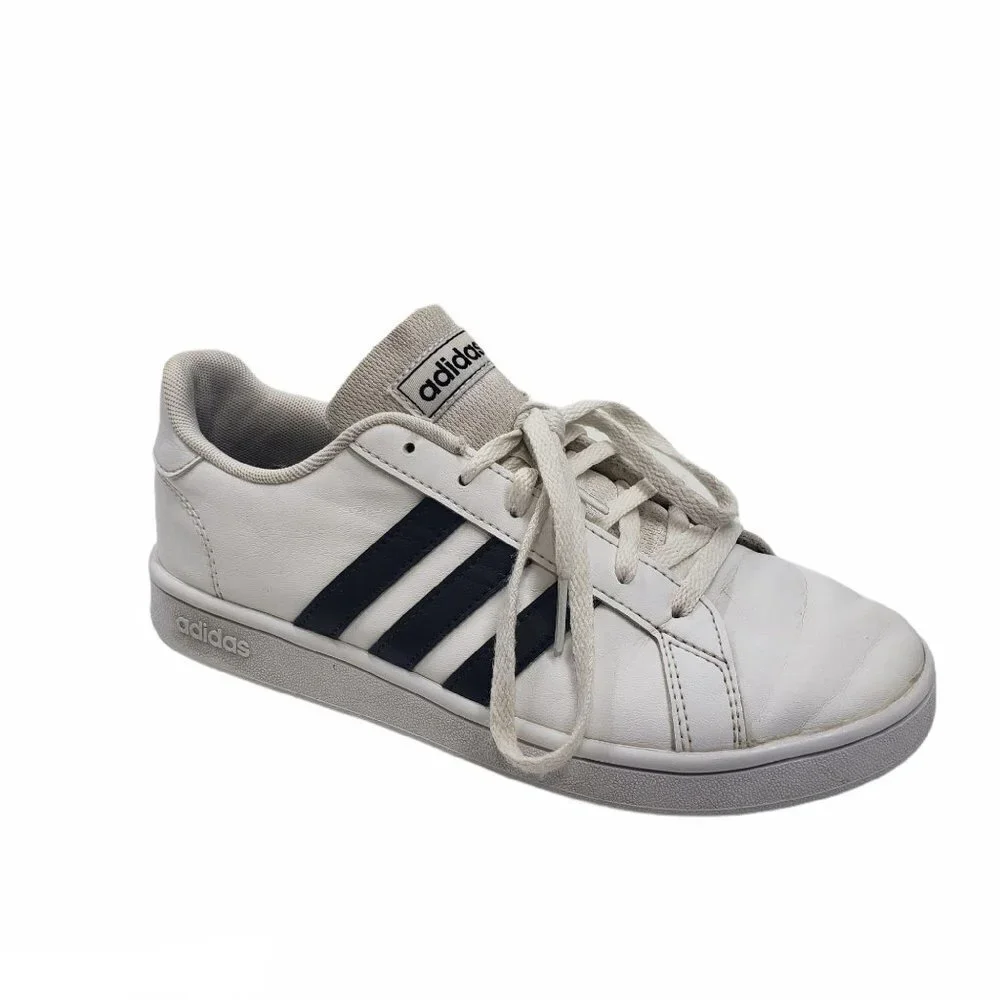 Adidas Kids Grand Court Shoes Size 4 White Black Fair Condition‎
